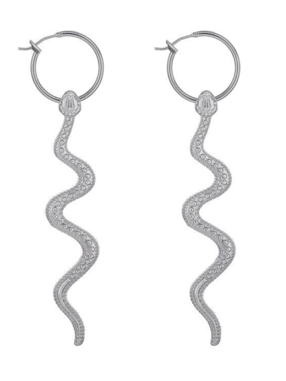 Womens Silver Hoop Curved Snake Drop‎ Earring